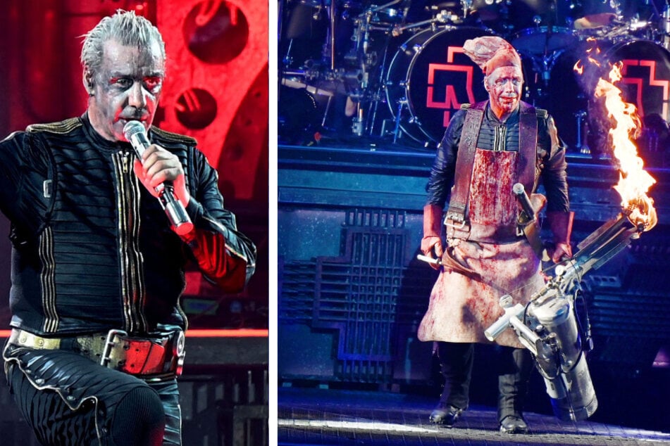 Till Lindemann (60), Frontsänger von Rammstein steht bei einem Konzert auf der Bühne.