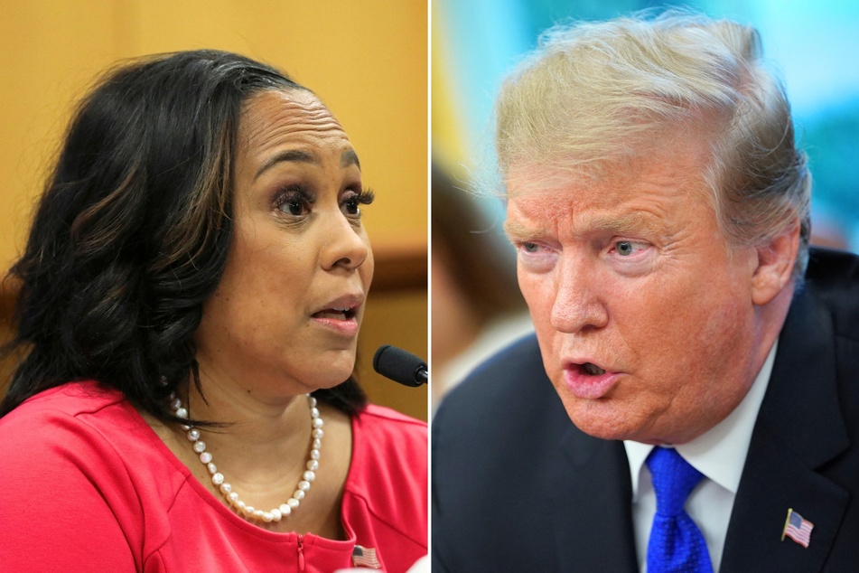 Former President Donald Trump (r.) filed an appeal after a judge ruled that Georgia District Attorney Fani Willis (l.) could remain on his election subversion case.