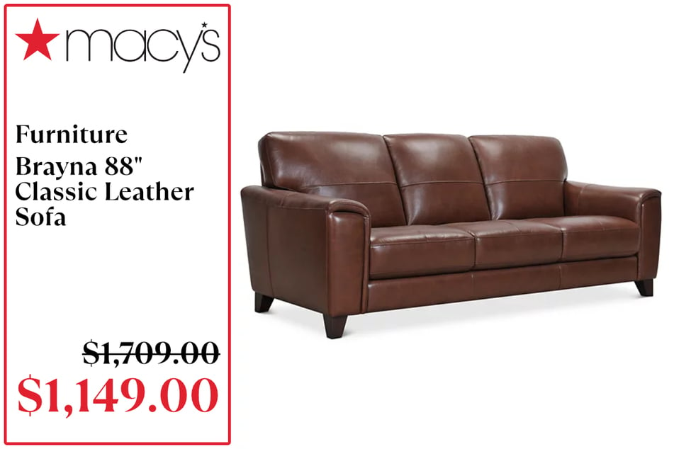 Furniture Brayna 88" Classic Leather Sofa