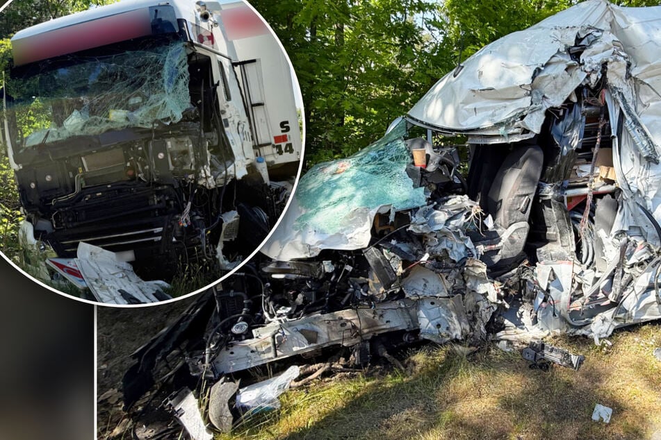 Schlimmer Frontalcrash zwischen Lkw und Transporter in Sachsen