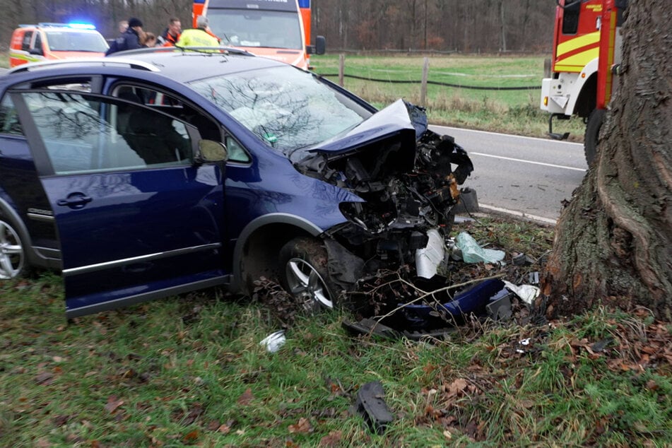 Der Mann prallte mit seinem Wagen frontal gegen einen Baum.