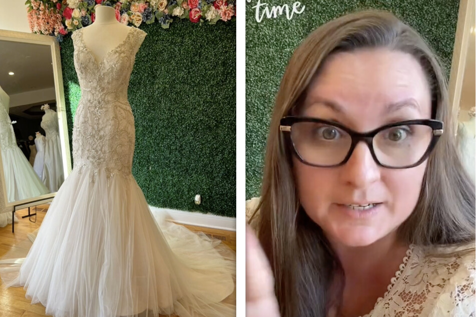 Die Besitzerin des Brautladens erklärte die Geschichte ausführlich in mehreren Videos und zeigte anschließend das Kleid, das begraben wurde.