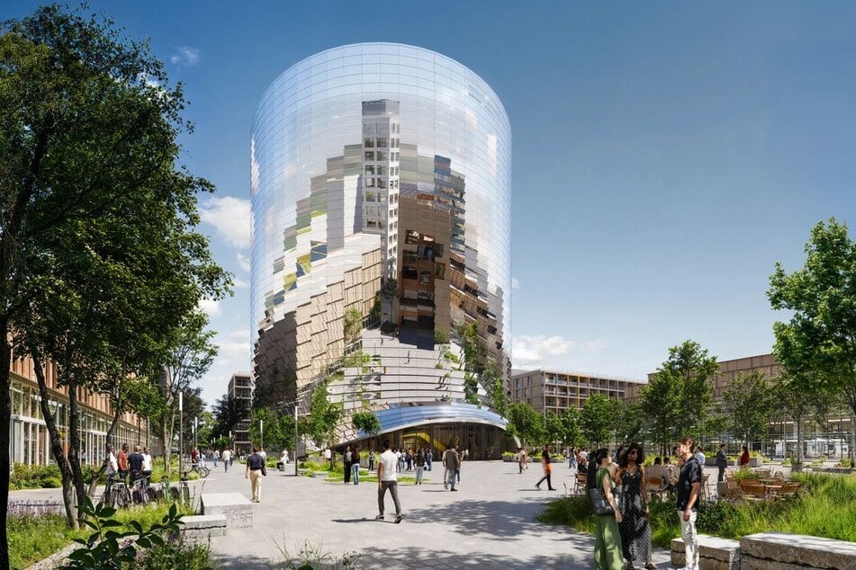 Eine Visualisierung zeigt ein Gebäude des geplanten Innovationsparks Künstliche Intelligenz (IPAI) in Heilbronn. Die ersten Bauten sollen dann Ende 2027 genutzt werden können.