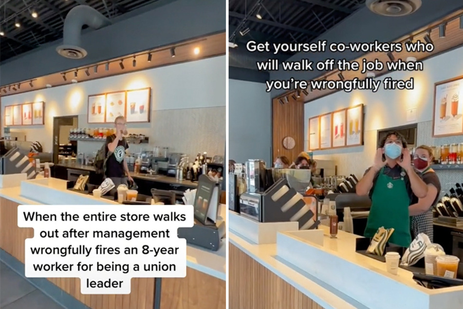 Starbucks Workers United have gone viral on TikTok for staging a walk-out in response to the wrongful firing of a union leader.