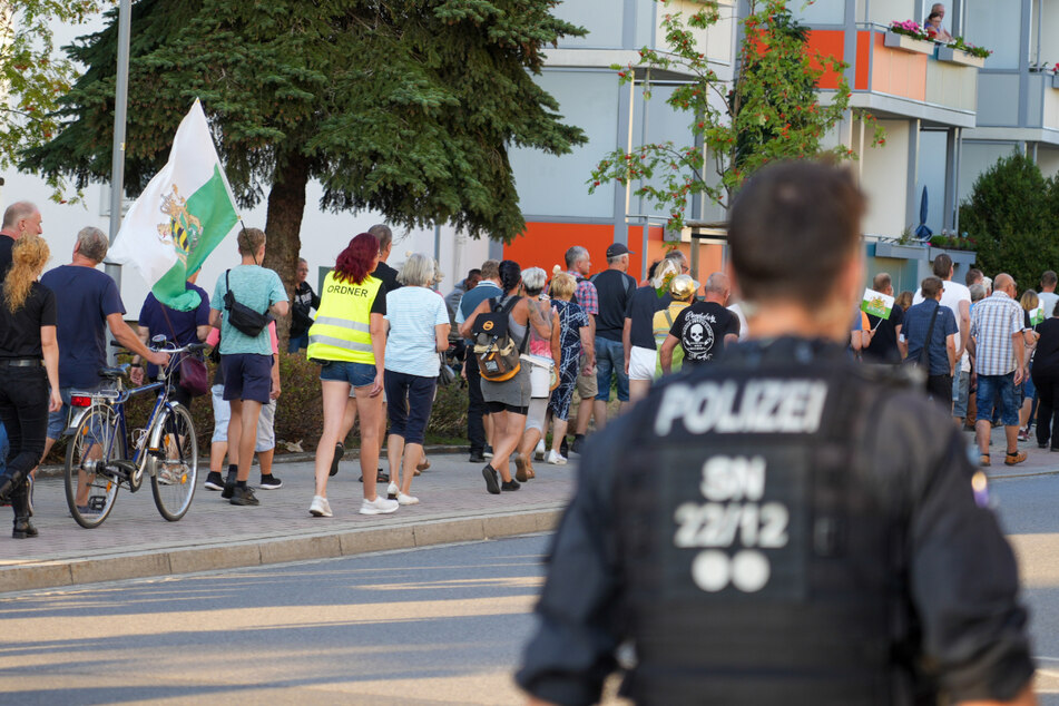 Rund 70 Anhänger der Rechtsextremisten liefen 15 Minuten durch Heidenau.