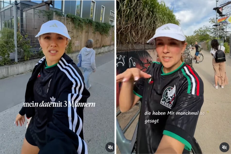 Greta kündigt ihr Padel-Date mit drei Männern an (l.), danach ist sie "fix und fertig", aber glücklich.