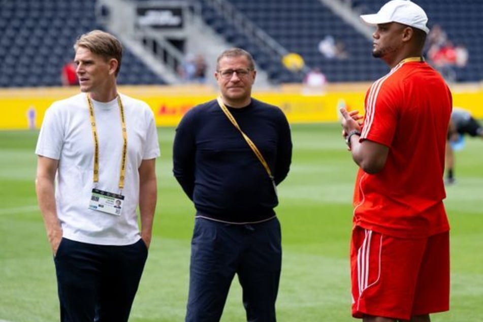 Verantwortlich für die Bayern-Profis: Sportdirektor Christoph Freund (links), Sportvorstand Max Eberl (Mitte) und Trainer Vincent Kompany.