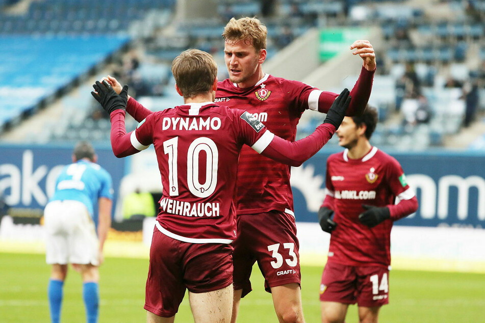 Bei Dynamo Dresdens 3:1 in der Hinrunde traf Christoph Daferner (M.) zum zwischenzeitlichen 1:0.
