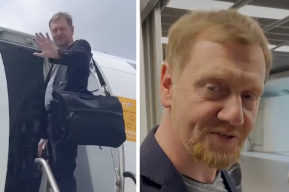 Erst in der Halle, dann am Flieger: Sachsens MP Michael Kretschmer (50, CDU) zeigte sich von Gästen und Mitarbeitern des Dresdner Flughafens beeindruckt.