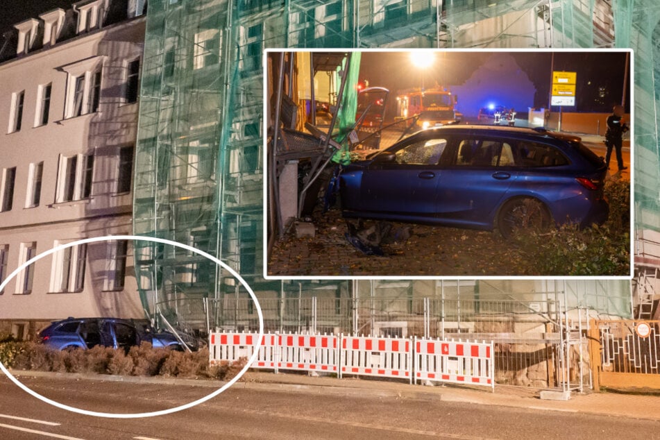 Suff-Unfall in Mittweida: BMW kracht gegen Baugerüst