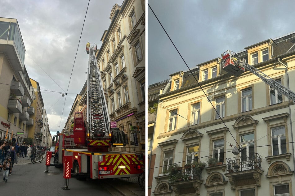 Die Kameraden brachten eine Drehleiter in Position und schauten sich das Dach genauer an.