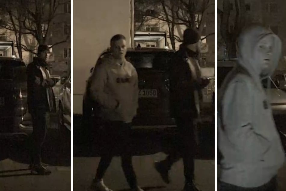Mit diesen Bildern einer Überwachungskamera sucht die Polizei nach den Tatverdächtigen.
