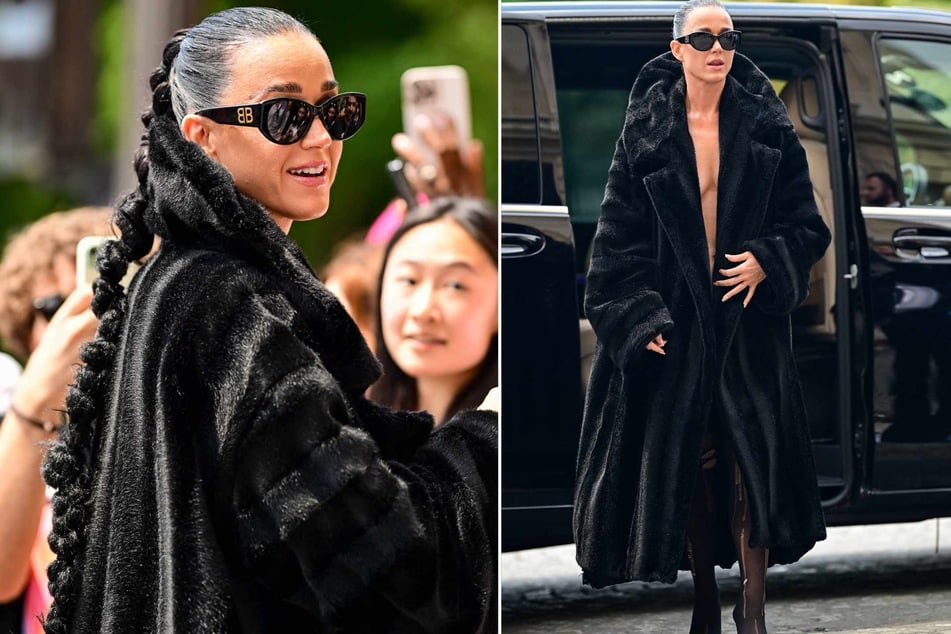 Katy Perry stuns in daring naked fur coat look at Paris Fashion week