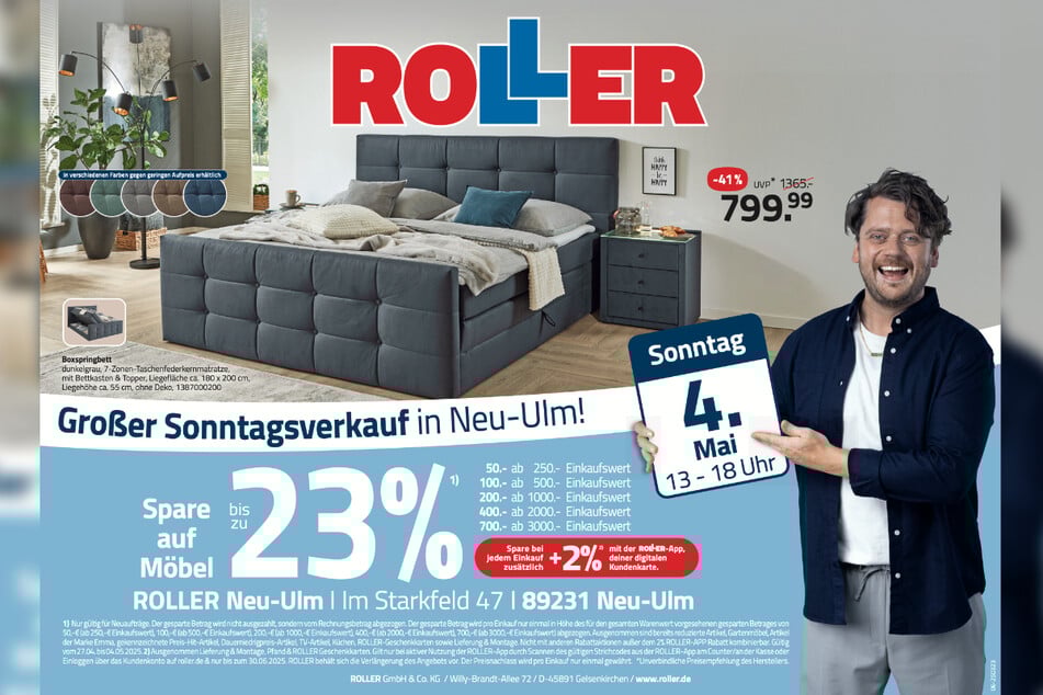 In Neu-Ulm verkauft ROLLER Boxspringbetten 41 Prozent günstiger.