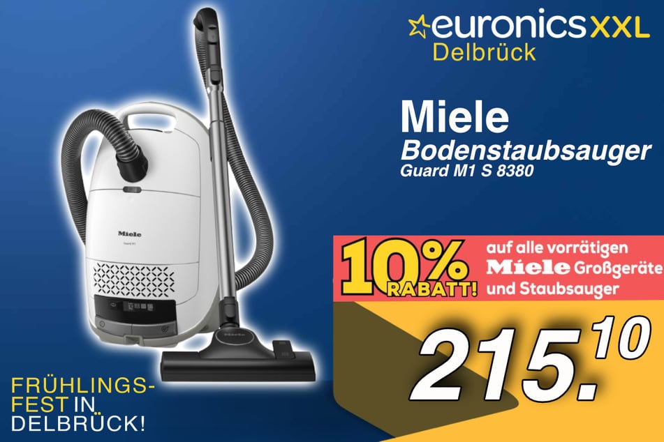 Der Miele Guard M1 S 8380 Bodenstaubsauger inklusive Preisvorteil von 10 Prozent** über die App für 215,10 Euro.