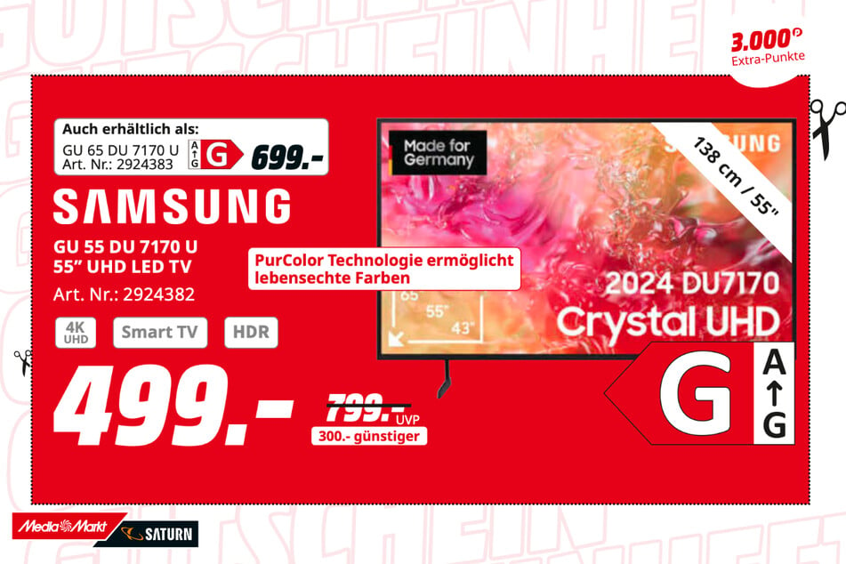 55-Zoll Samsung-Fernseher für 499 statt 799 Euro.