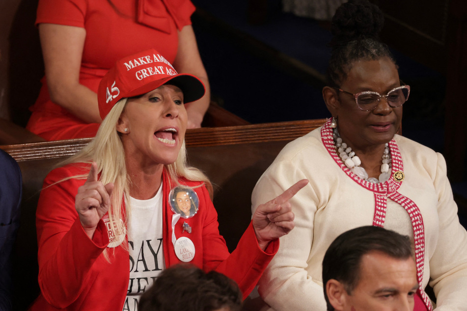 Representative Gwen Moore (r.) revealed she tried to show "empathy" for Marjorie Taylor Greene amid her rebuttals to the State of the Union address.