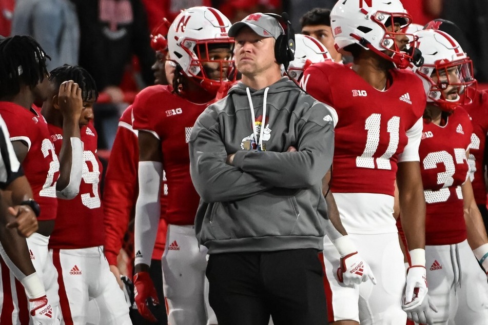 Head coach Scott Frost of the Nebraska Cornhuskers looks on in the game against the Georgia Southern Eagles at Memorial Stadium.