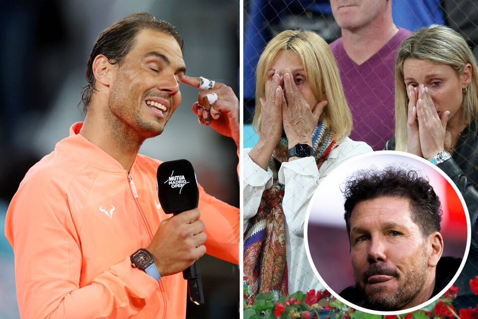 Rafael Nadal (37) musste bei seinem Abschied weinen, auch seine Mutter und seine Schwester sowie Atlético-Coach Diego Simeone (v.l.) konnten nicht an sich halten.