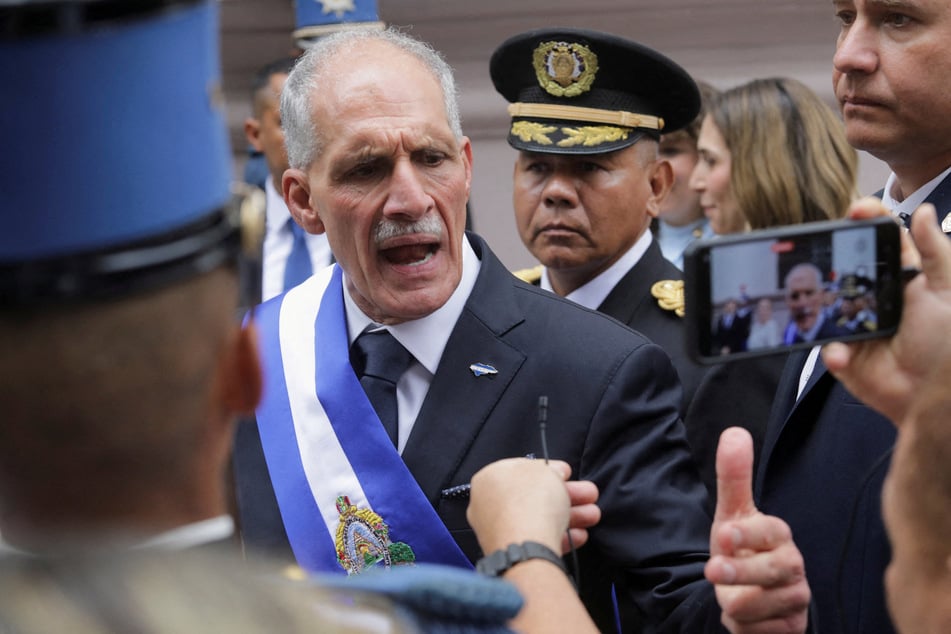Honduras' new President Nasry Asfura speaks after his swearing-in ceremony, outside the Congress building in Tegucigalpa, Honduras, on January 27, 2026.