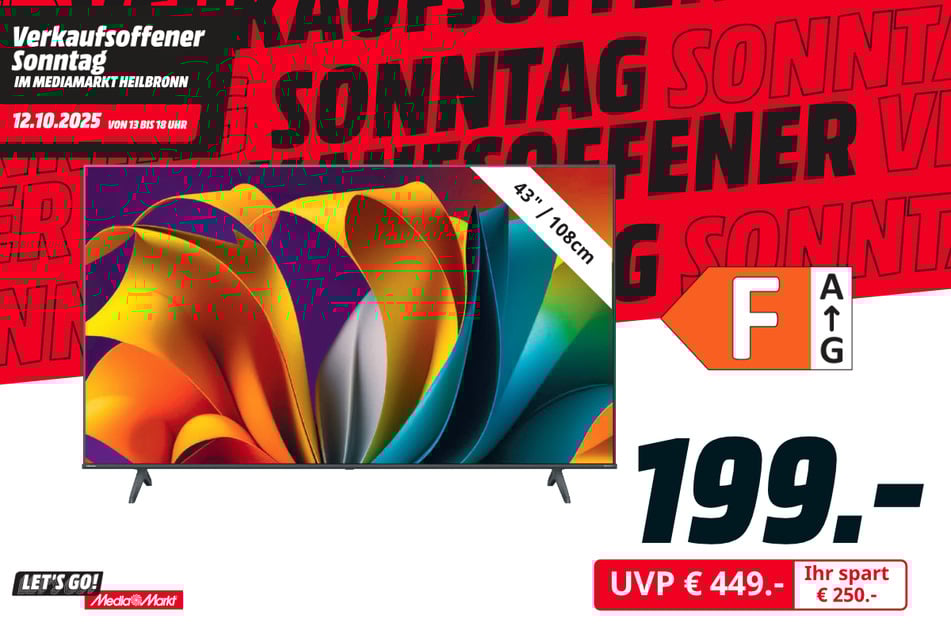 43-Zoll Hisense-Fernseher 43A6N für 199 statt 449 Euro.
