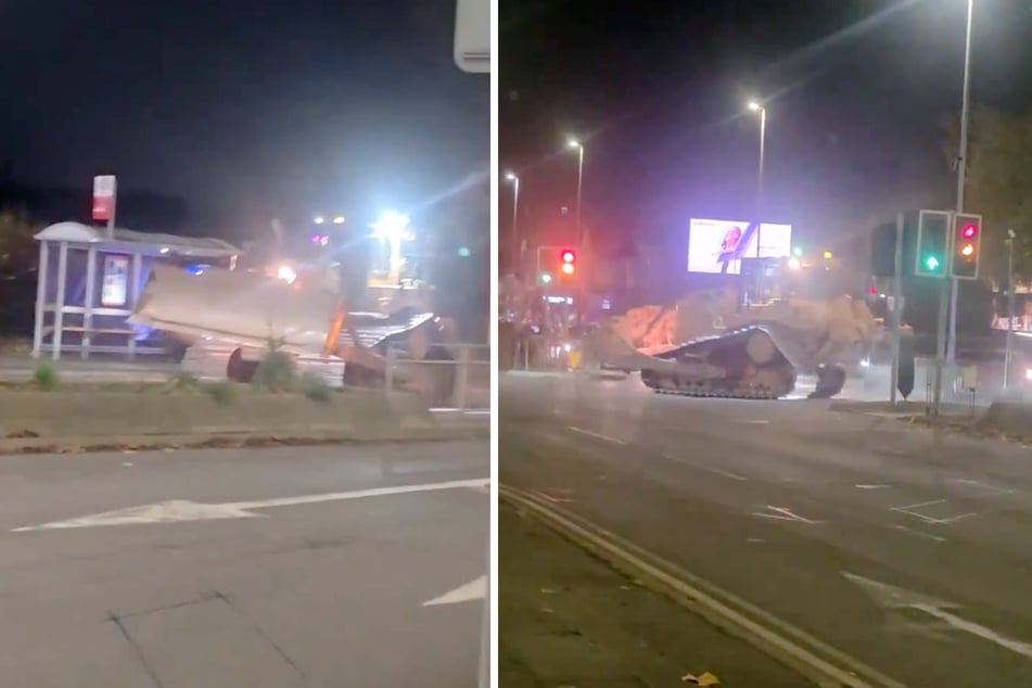 In den sozialen Medien kursieren Aufnahmen der Bulldozer-Eskapade.