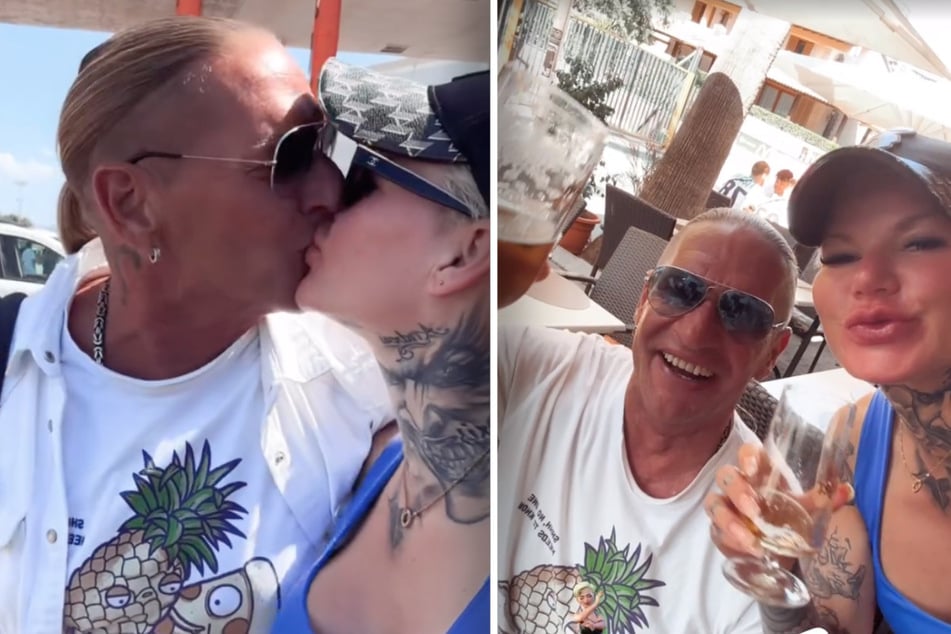 Erst Kuss am Flughafen, dann Bier auf Malle: Don Francis (51) mit Melanie Müller (36).
