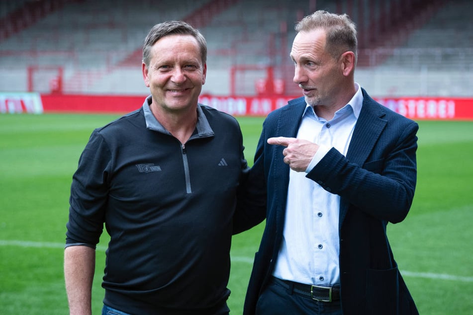 Union-Coach Mauro Lustrinelli (50, r.) benötigt von Manager Horst Heldt (56) dringend noch einen zuverlässigen Knipser.