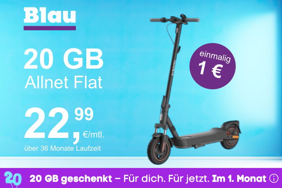 Der Xiaomi E-Scooter 5 Max im Blau Allnet M für einmalig 1 Euro.