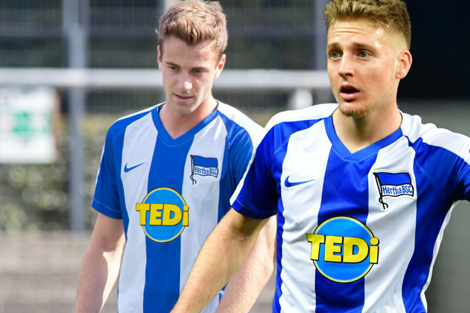 Lukas Klünter (24, l.) und Santiago Ascacíbar (23) von Hertha BSC haben das erste Mannschaftstraining der Woche abbrechen müssen. (Bildmontage)