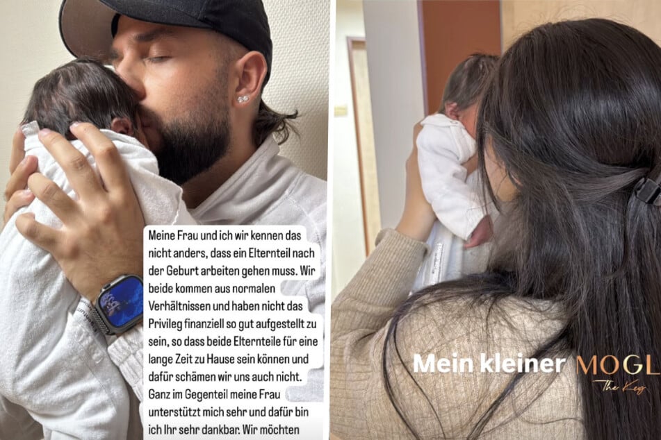 Die frischgebackenen Eltern Maurice Dziwak und Leandra halten endlich ihren Sohn in den Armen.