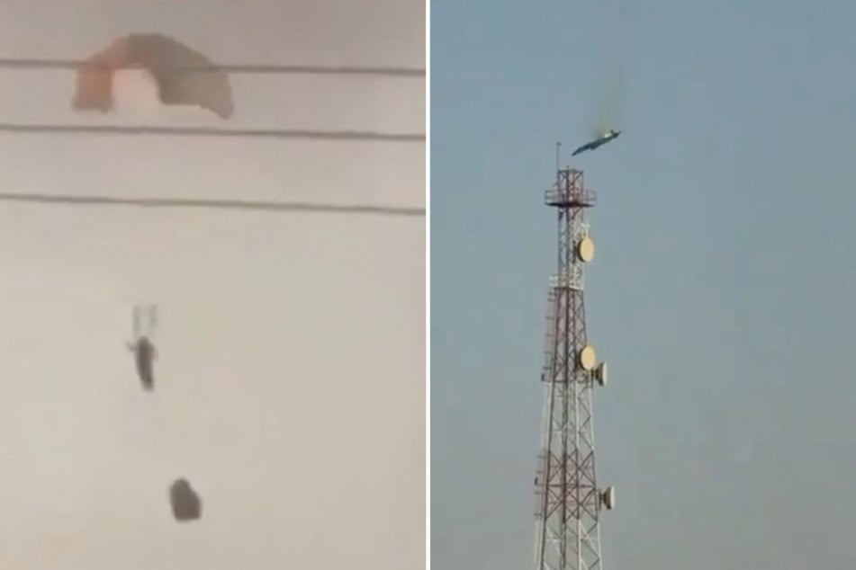 Footage appeared to show the moment a US F-15 fighter jet spiraled to the ground, while the pilot safely ejected.