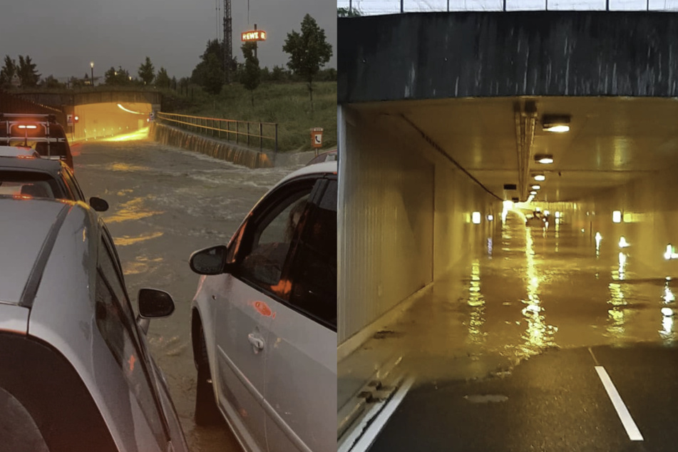 Die Freiwillige Feuerwehr Dußlingen postete auf Facebook Bilder von dem überfluteten B27-Tunnel, aus dem zwei Männer gerettet werden mussten.