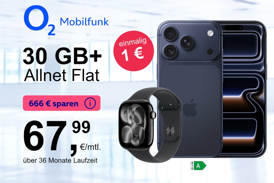 Bei o2 gibt's das iPhone 17 Pro mit Watch S11 LTE (46 mm) im Bundle exklusiv für nur 1 Euro.