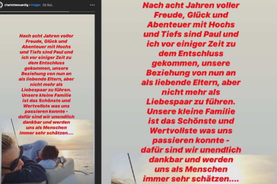 So verkündete Charlotte die Trennung in ihrer Instagram-Story.