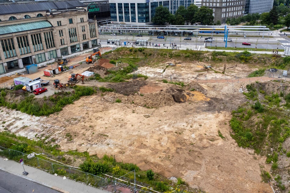 Wucherndes Unkraut "ziert" seit Monaten die Baugrube neben dem Tietz an der Zschopauer Straße.