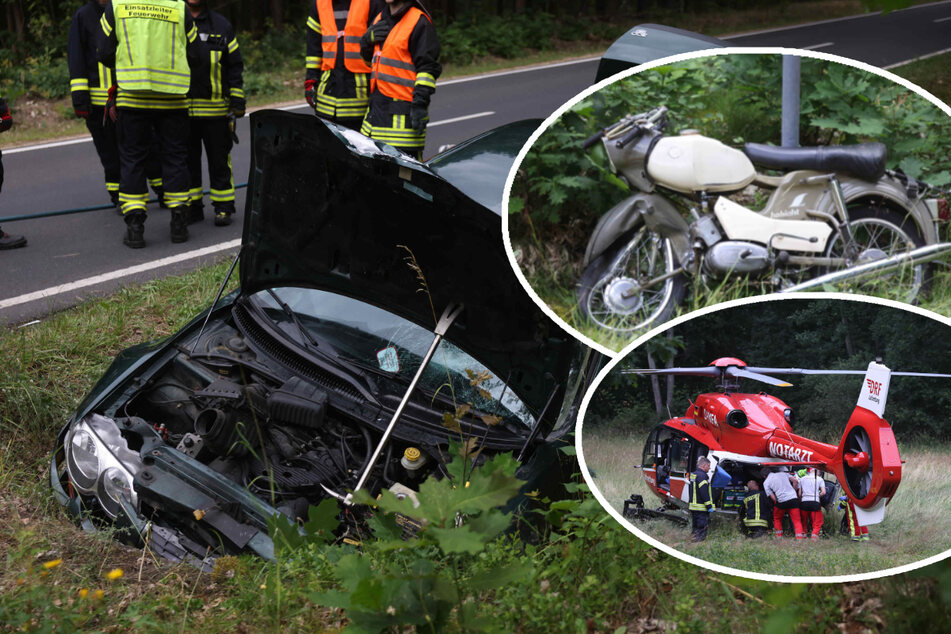 Auto kollidiert mit Moped: Zwei Schwerverletzte, darunter ein Kind