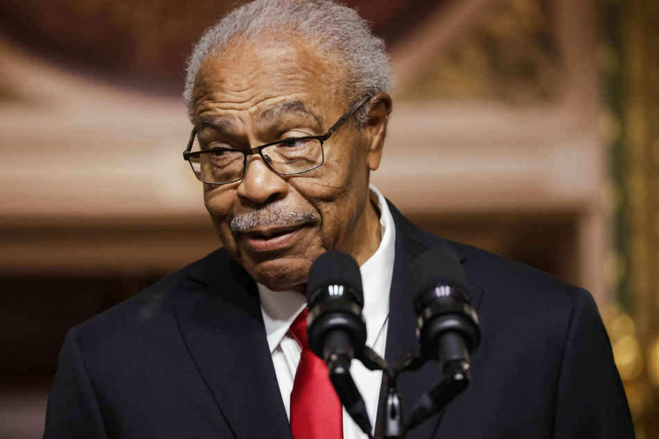 Rev. Wheeler Parker Jr. speaks during a proclamation signing to establish the Emmett Till and Mamie Till-Mobley National Monument in July 2023.