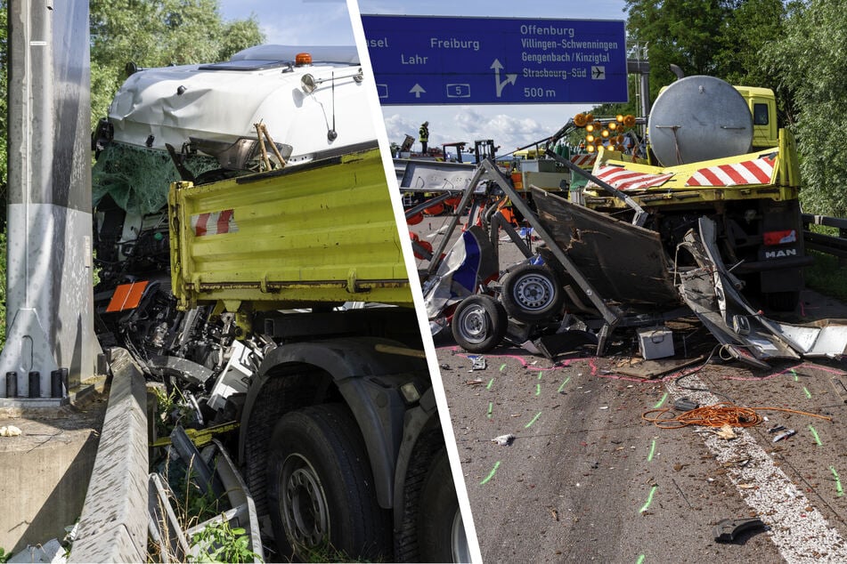 Unfall A5: Laster-Crash: Schwerverletzter wird aus zertrümmerter Fahrerkabine gerettet