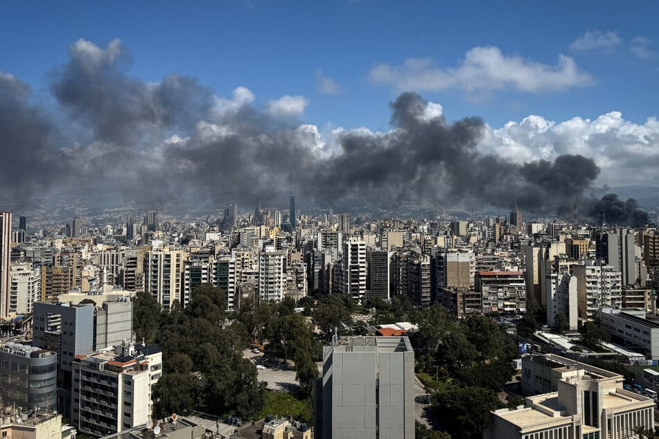 Smoke rises from the site of an Israeli strike that targeted an area in Beirut on April 8, 2026.