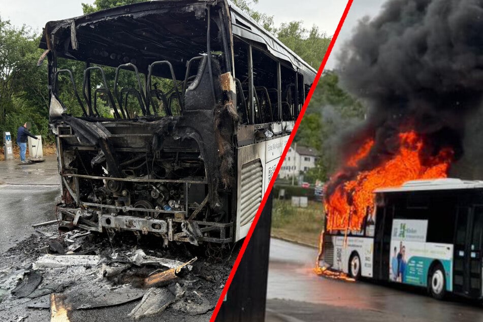 Schwarzer Rauch über Volksfestplatz: Bus brennt lichterloh