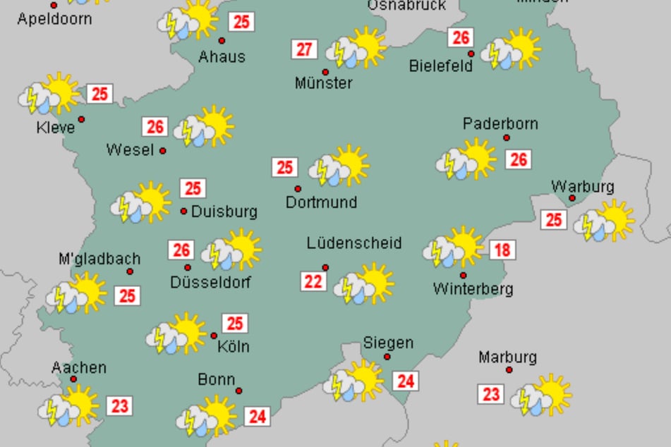 Für Montag hat der Deutsche Wetterdienst in NRW kräftige Gewitter angekündigt.