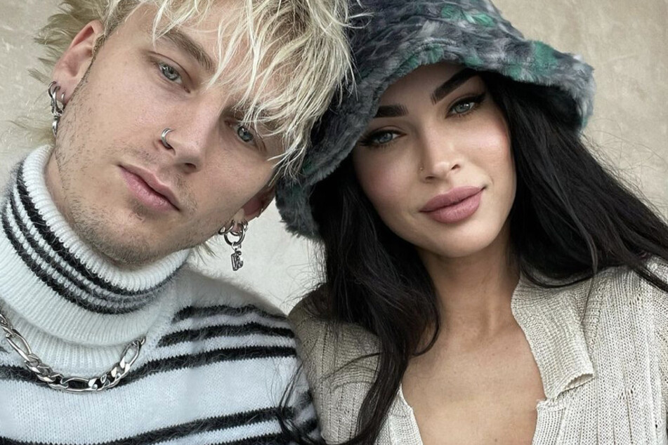 On Thursday, Megan Fox (r.) shared sweet pics from her Lake Como trip with her fiancé, Machine Gun Kelly (l.).