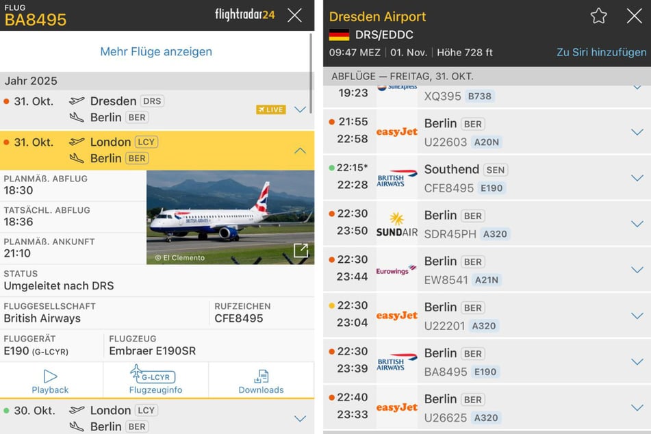 Daten von "flightradar24" zeigen die betroffenen Flüge, die nach Dresden umgeleitet werden mussten.