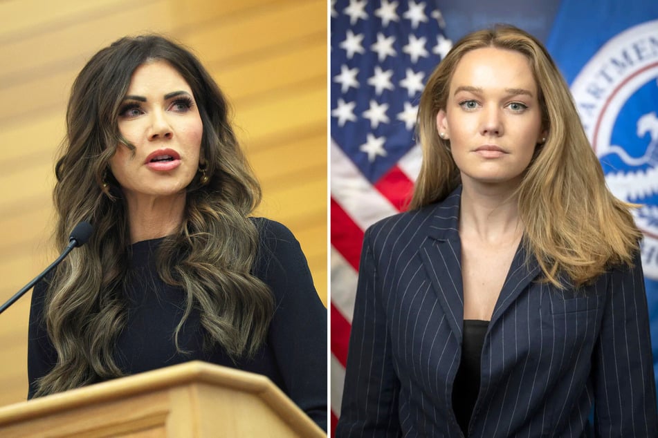 Tricia McLaughlin (r), the top spokesperson for Department of Homeland Security (DHS) Secretary Kristi Noem (l), will reportedly soon leave her role.