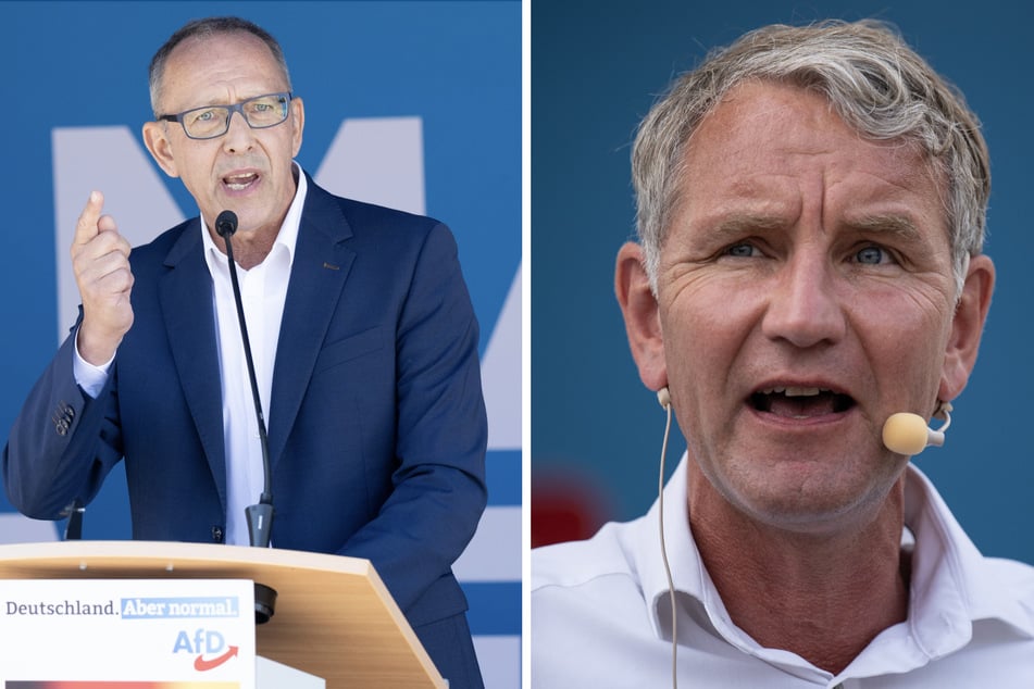 Sachsens AfD-Chef Jörg Urban (60, l.) und Björn Höcke (52), Vorsitzender der AfD-Fraktion im Thüringer Landtag, könnten am 1. September zu den Gewinnern zählen.