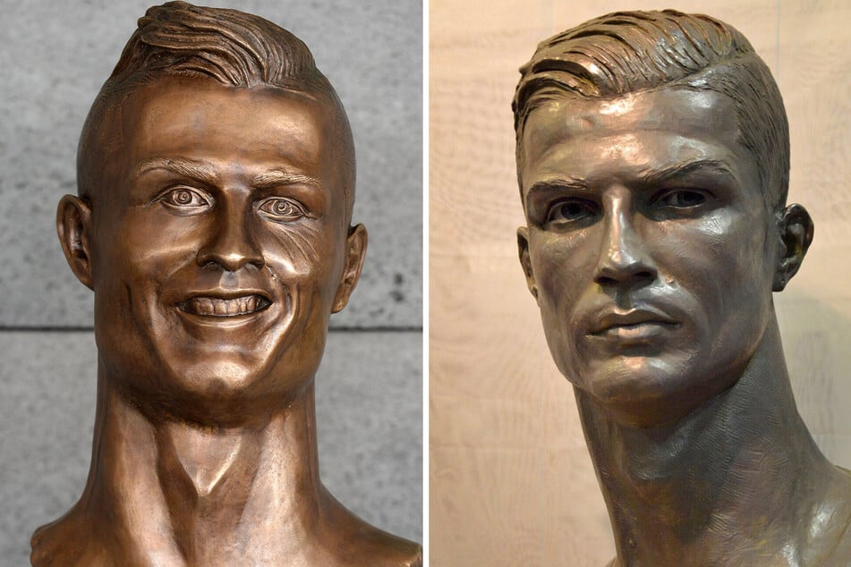 Ist der Klum-Kopf mit "Cristiano Ronaldo I" (li.) vergleichbar oder nähert sich der Topmodel-Kopf eher an die überarbeitete "Cristiano Ronaldo II"-Statue (re.) an?