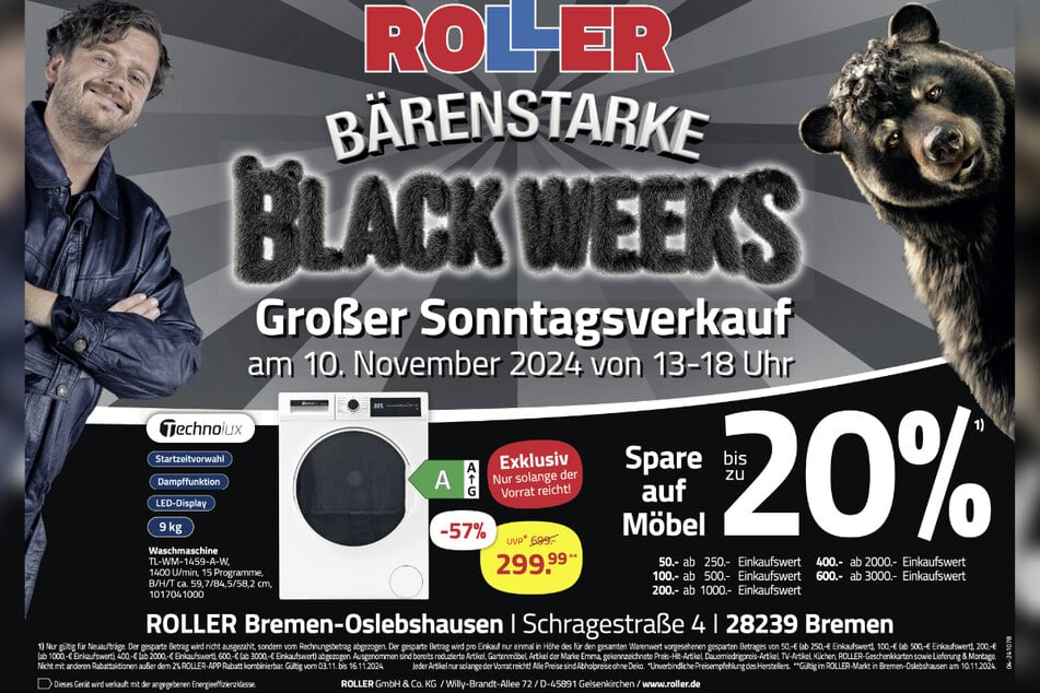 Zum Start der Black Weeks gibt's die Technolux Waschmaschine 57 Prozent günstiger.