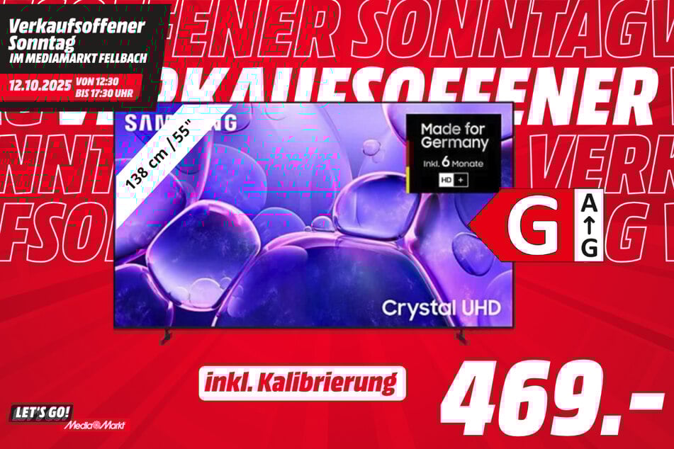 55-Zoll Samsung-Fernseher GU55U8079F für 469 Euro (inkl. Kalibrierung).