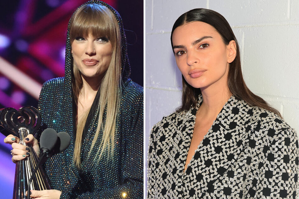 Emily Ratajkowski (r) publicly called out an old interview with Taylor Swift in which the singer was repeatedly interrogated about her dating life.